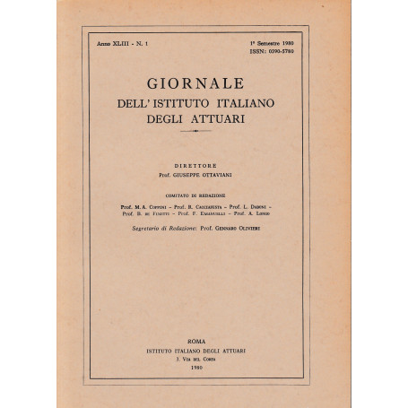 Giornale dell'Istituto Italiano degli Attuari. Anno XLIII - n. 1