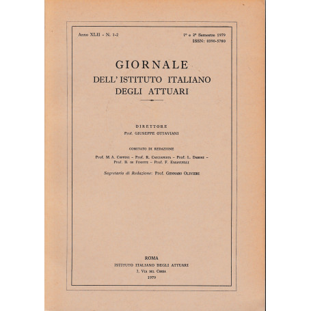 Giornale dell'Istituto Italiano degli Attuari. Anno XLII n. 1-2